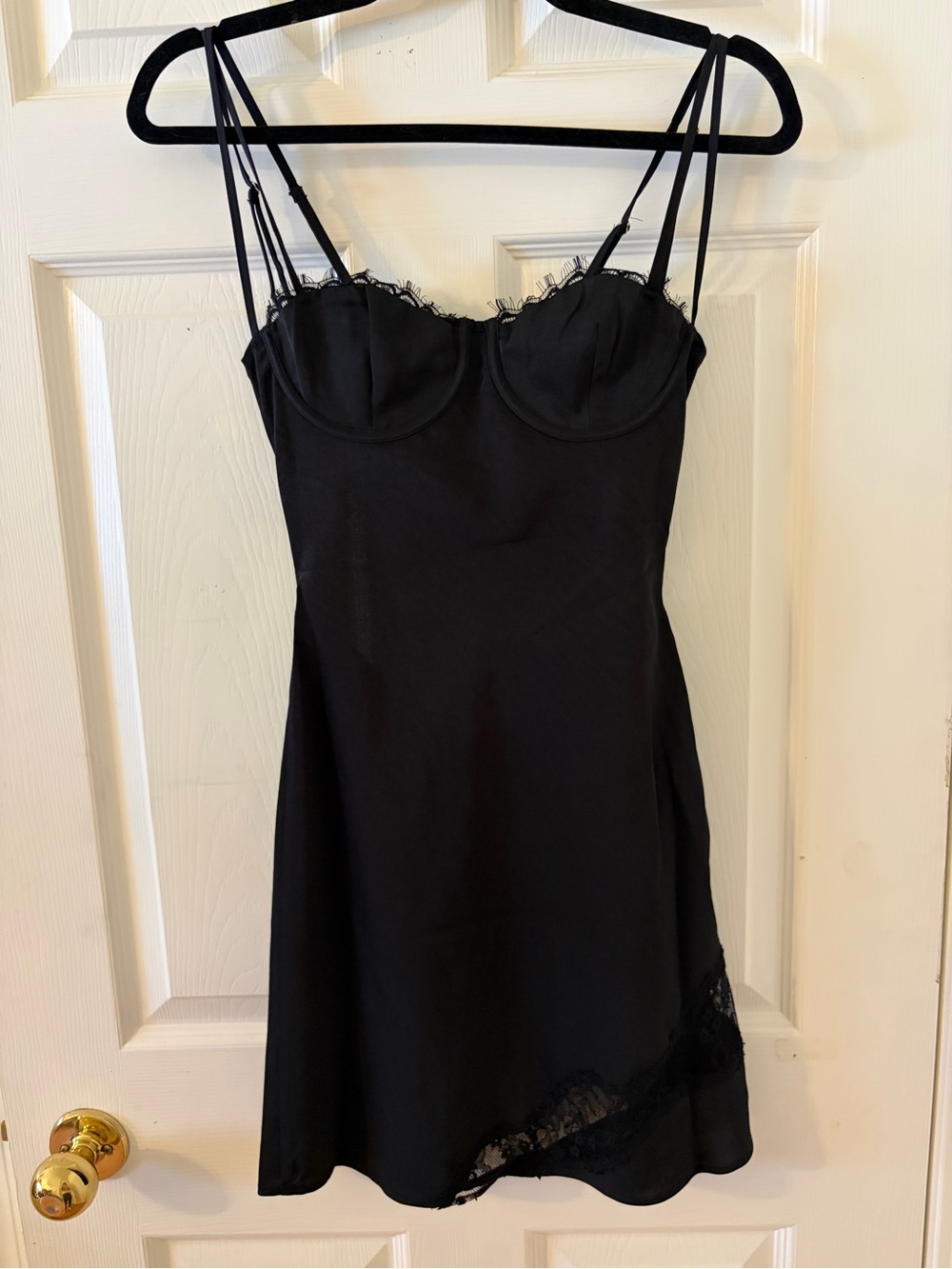 🖤Meshki Joslyn Satin Lace Slip Mini Dress Black 🖤